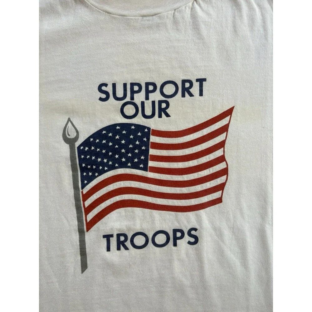 Vintage 90s Support Our‎ Troops American Flag Tee Made in USA Medium